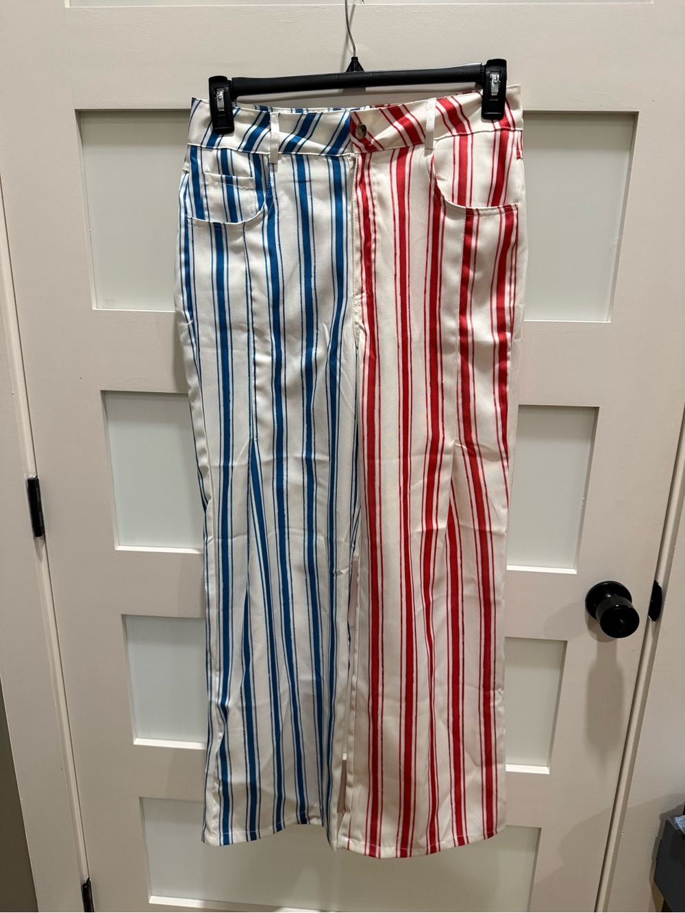 Two-Tone Striped Wide Leg Pants - Blue & Red Stripes